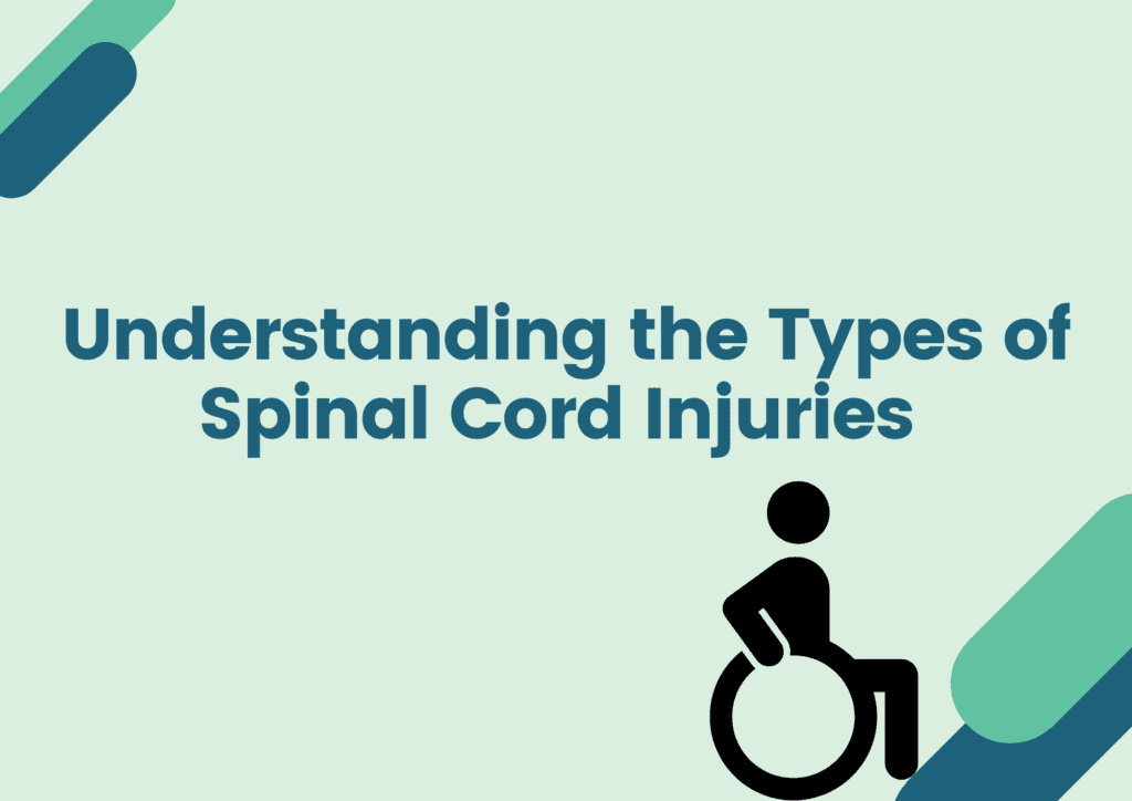 Graphic of a person in a wheelchair with the text 'Understanding the Types of Spinal Cord Injuries'