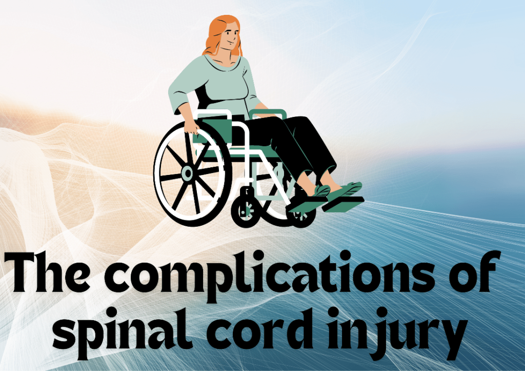 Graphic of a person in a wheelchair with the text 'The Complications of Spinal Cord Injury